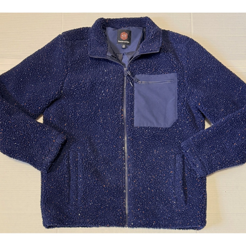 MOUNTAIN AND ISLES - Men's Navy‎ Blue Sherpa Full Zip Jacket - Size Medium